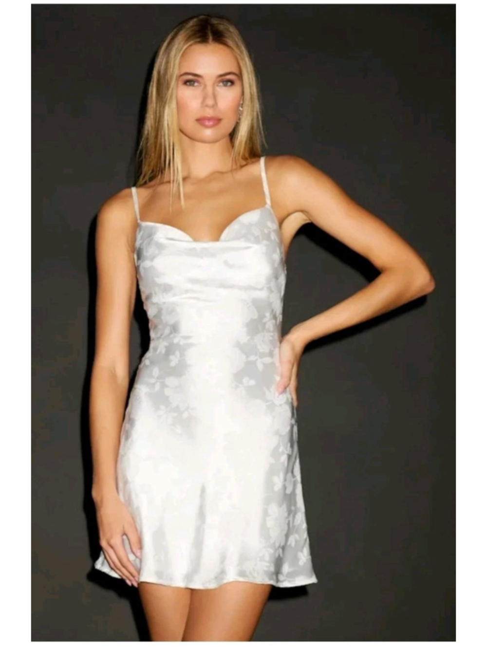 Lulu's Close to Your Heart White Satin Jacquard Cowl Slip Dress Sz M Beach Bride - Picture 3 of 11